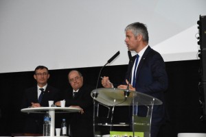 Laurent Vauquiez et les présidents des deux pôles Messieurs Étienne Piot et Daniel Goujon